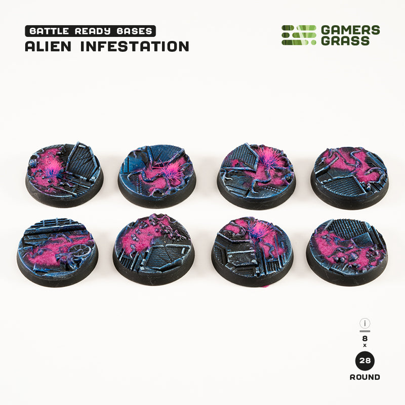 AK Interactive: Gamers Grass Battle Ready Bases - Alien Infestation - Round 28mm 8ct