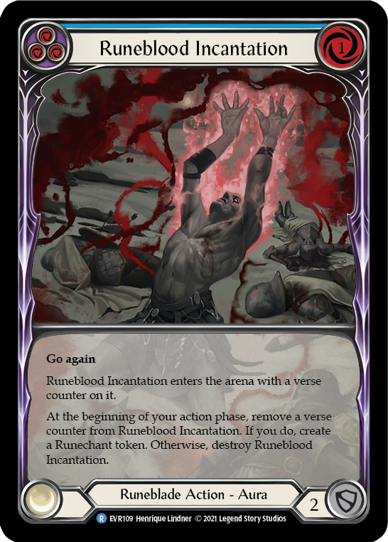 Runeblood Incantation (Blue) [Everfest] 1st Edition Extended Art Rainbow Foil