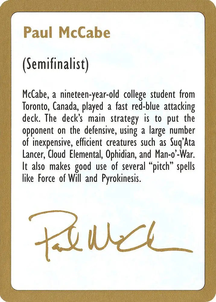 1997 Paul McCabe Biography Card [World Championship Decks]