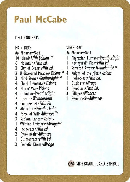 1997 Paul McCabe Decklist Card [World Championship Decks]