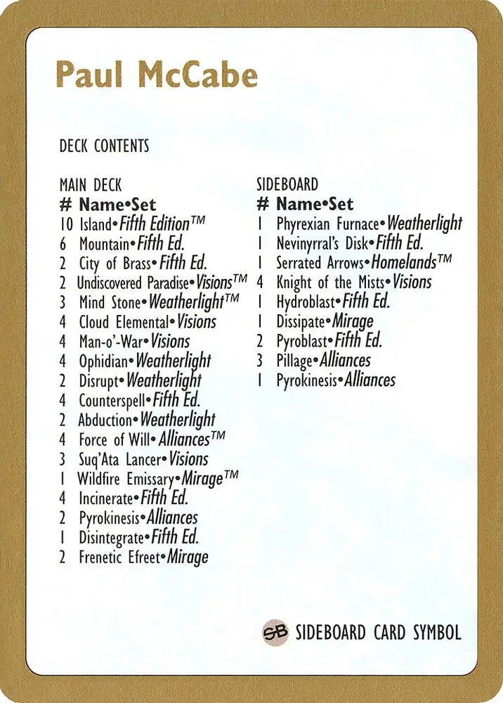 1997 Paul McCabe Decklist Card [World Championship Decks]