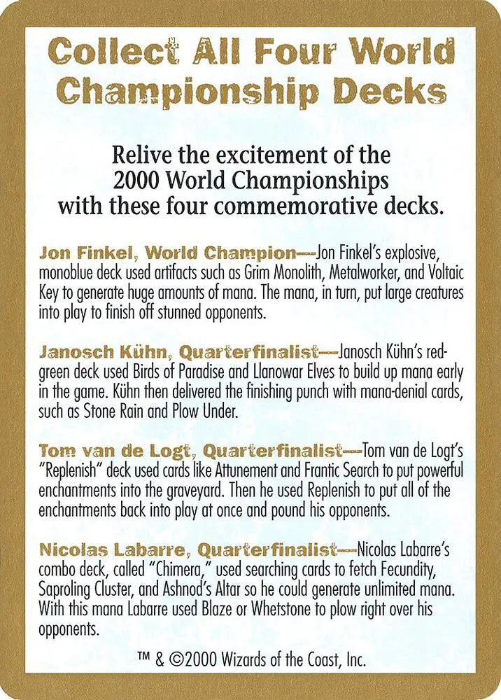 2000 World Championship Advertisement Card [World Championship Decks]