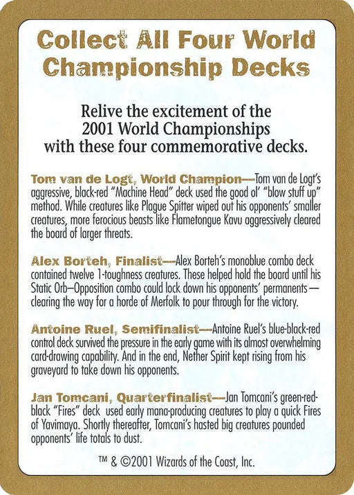 2001 World Championship Advertisement Card [World Championship Decks]