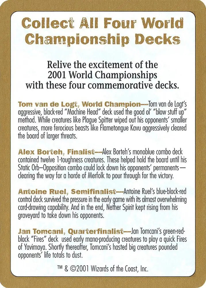 2001 World Championship Advertisement Card [World Championship Decks]