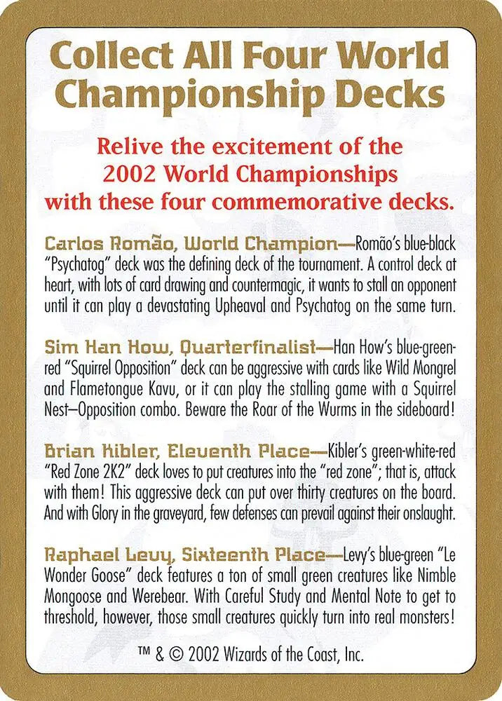 2002 World Championship Advertisement Card [World Championship Decks]