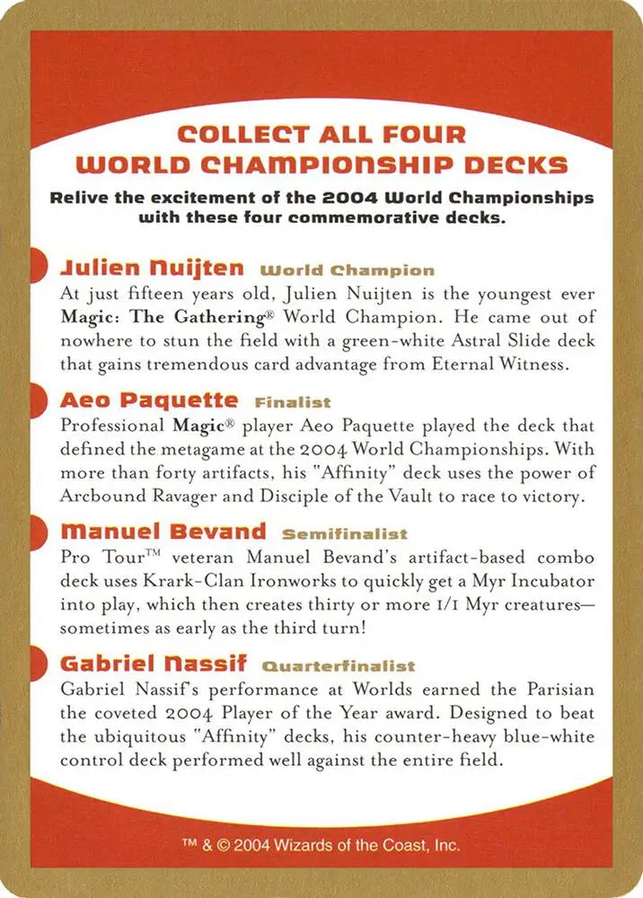 2004 World Championship Advertisement Card [World Championship Decks]