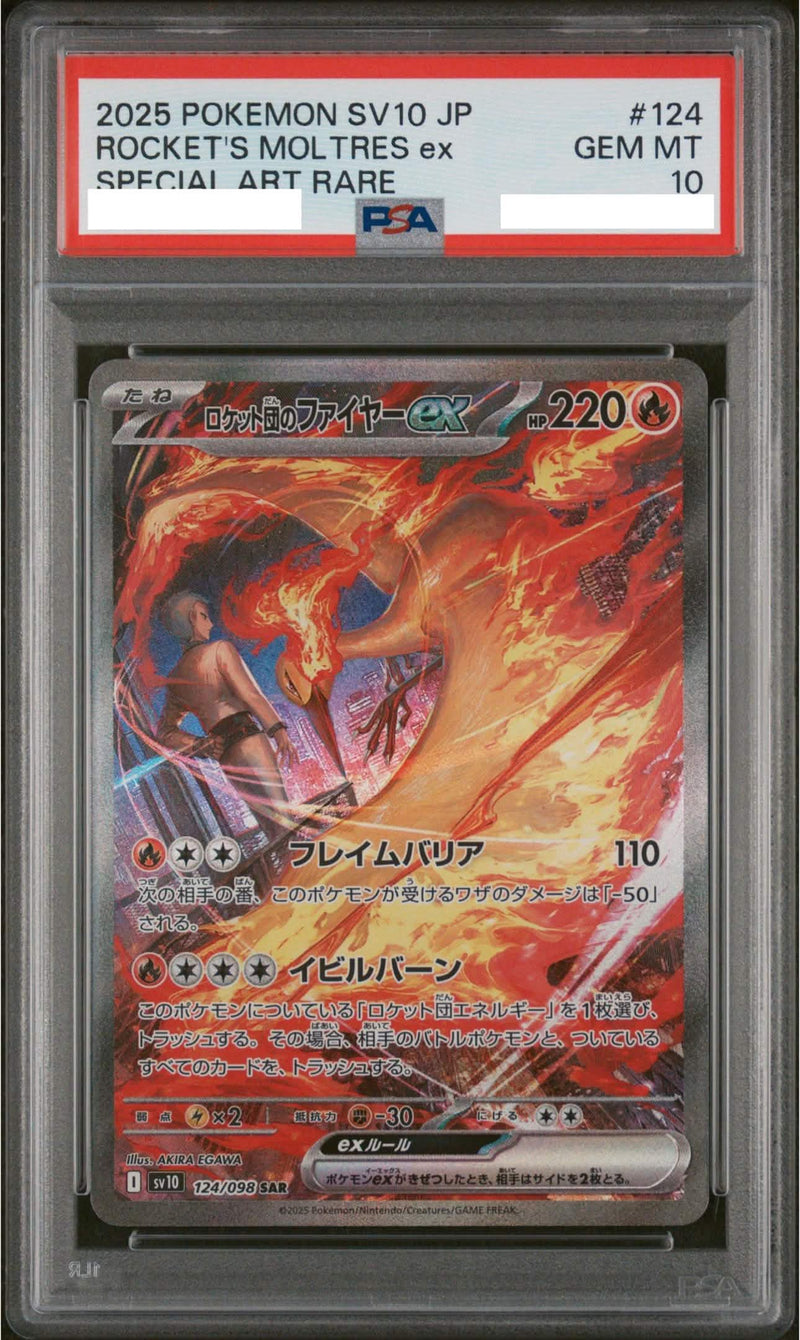 Team Rocket's Moltres ex - 124/098 [SV10] (PSA 10 Graded Slab)