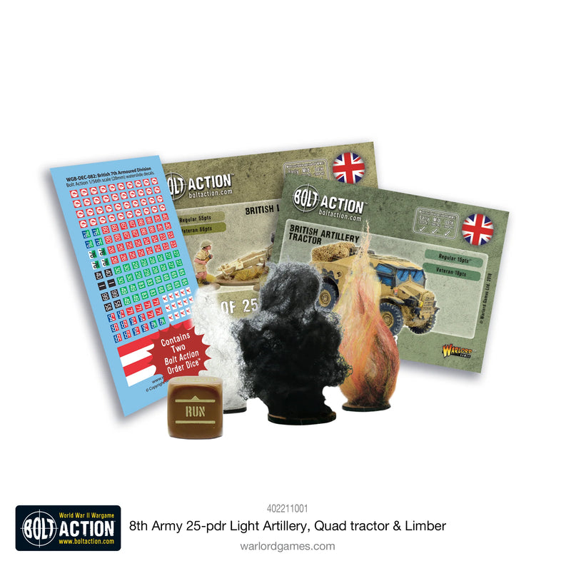 Bolt Action: Artillerie Légère de 25 Livres de la 8e Armée, Quadruple et Avant-Train (Anglais)