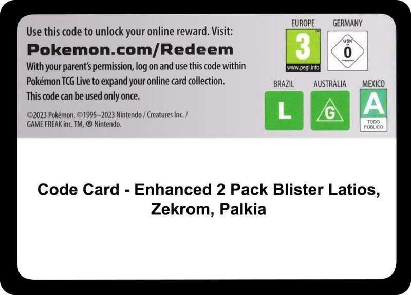 Code Card - Enhanced 2-Pack Blister Pack [Latios, Zekrom & Palkia] [Miscellaneous Cards and Products]