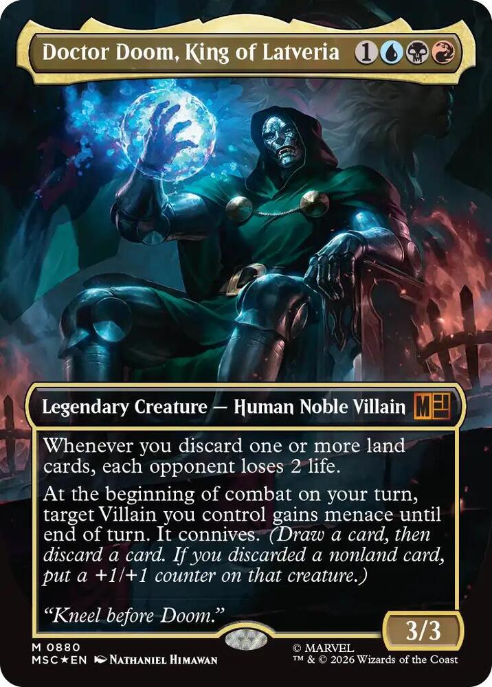 Doctor Doom, King of Latveria (Borderless) (Surge Foil) (880) [Marvel Super Heroes Commander]