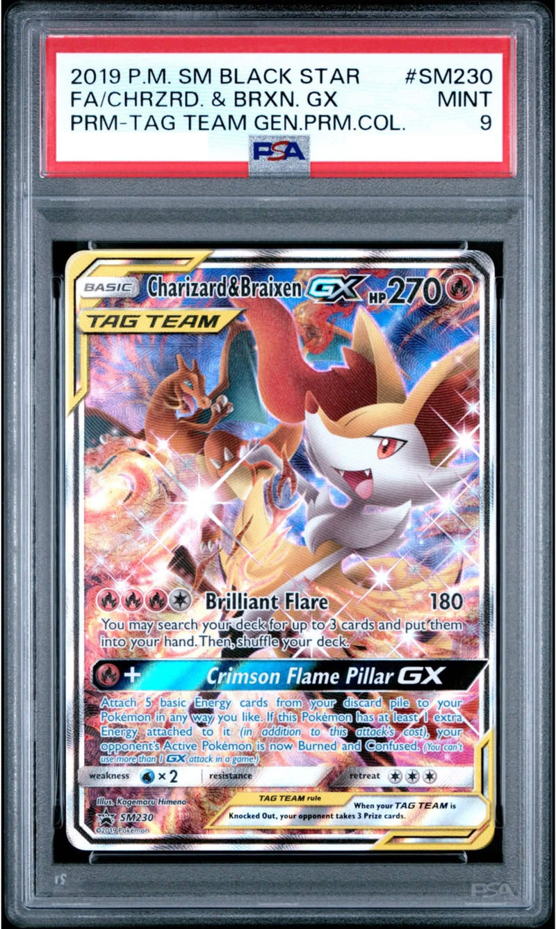Charizard & Braixen GX (SM230) [Sun & Moon: Black Star Promos] (PSA 9 Graded Slab)