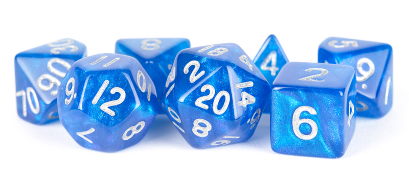 FanRoll: Acrylic 7 Dice Set Stardust Blue Silver 16mm