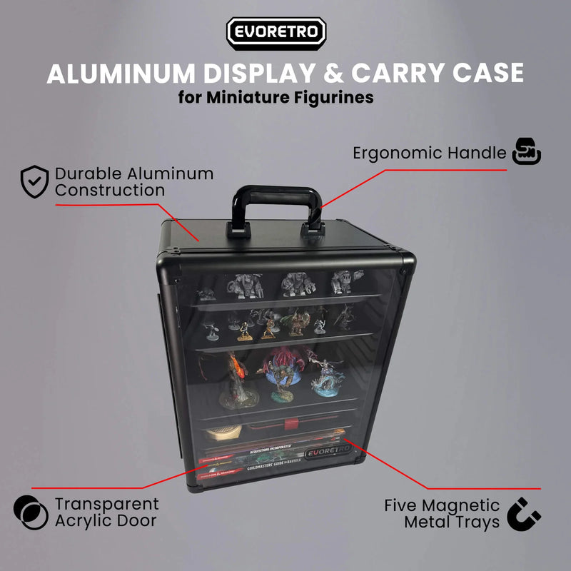 Evoretro Aluminum Miniatures Display & Carry Case with 5 Metal Trays
