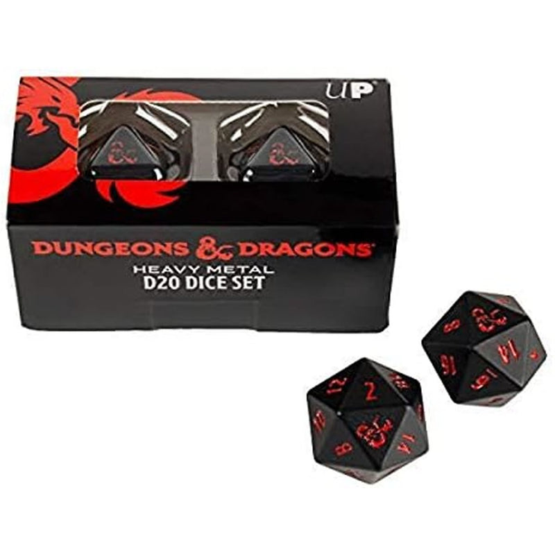 DND Heavy Metal Black and Red D20 Set of 2