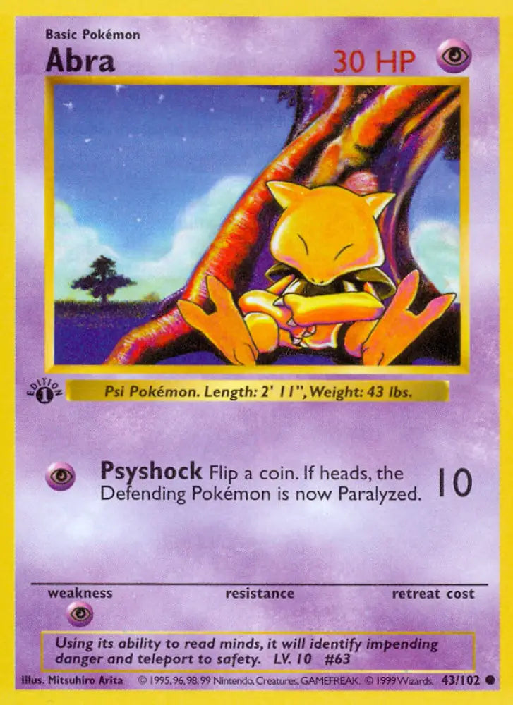 Abra (43/102) (Shadowless) [Base Set 1st Edition] - Pokemon Single