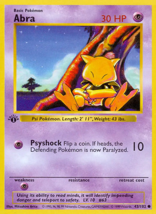 Abra (43/102) (Shadowless) [Base Set 1st Edition] - Pokemon Single