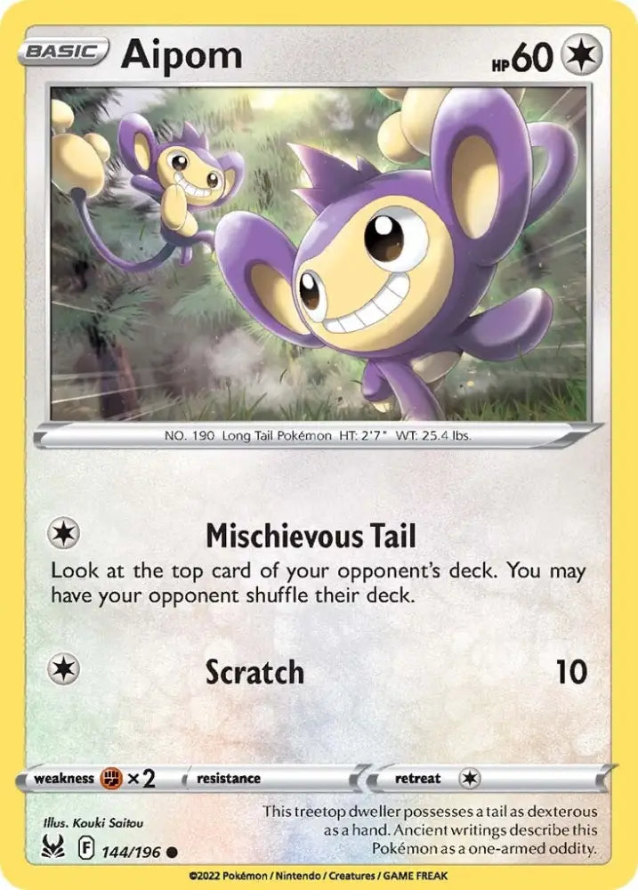 Aipom (144/196) [Sword & Shield: Lost Origin] - Pokemon Single