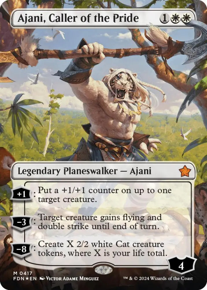 Ajani Caller of the Pride (Borderless) (Mana Foil) [Foundations] - MTG Single