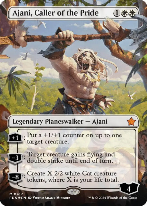 Ajani Caller of the Pride (Borderless) (Mana Foil) [Foundations] - MTG Single