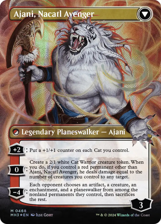 Ajani Nacatl Pariah // Ajani Nacatl Avenger (Borderless) (Textured Foil) [Modern Horizons 3] - MTG Single