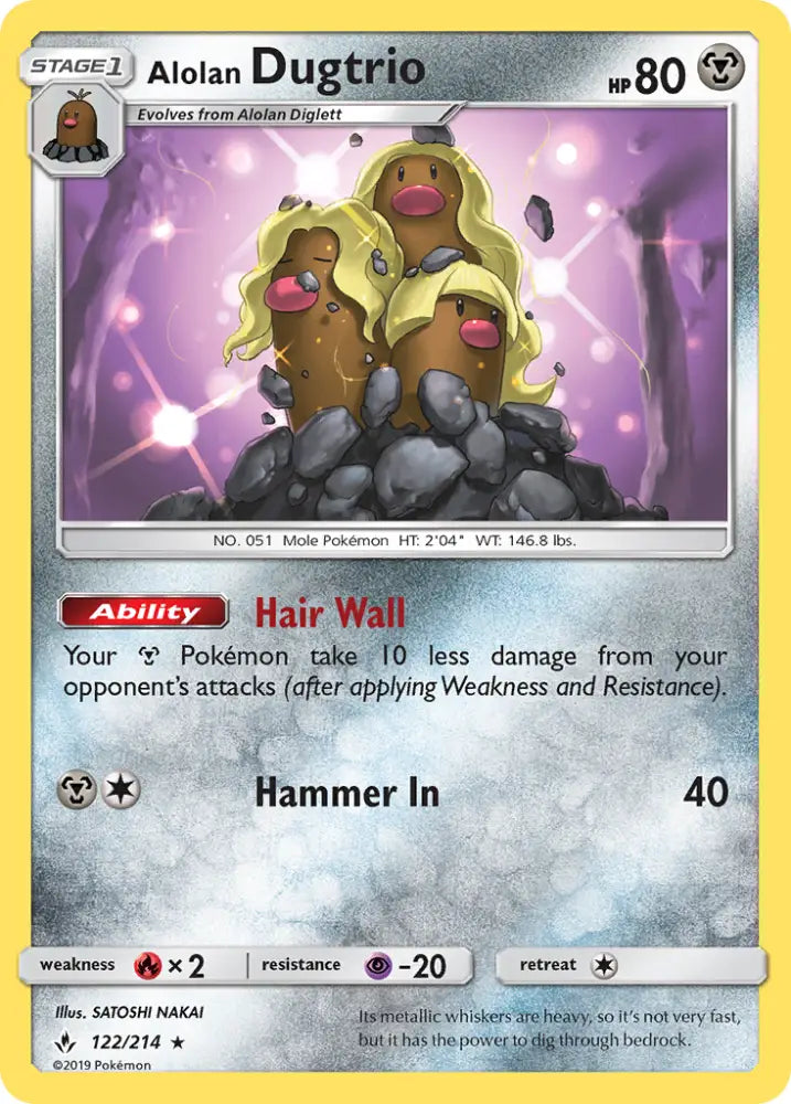 Alolan Dugtrio (122/214) [Sun & Moon: Unbroken Bonds] - Pokemon Single