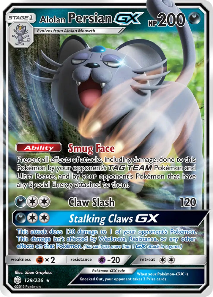 Alolan Persian GX (129/236) [Sun & Moon: Cosmic Eclipse] - Pokemon Single