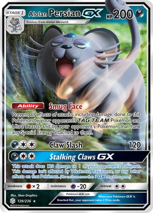 Alolan Persian GX (129/236) [Sun & Moon: Cosmic Eclipse] - Pokemon Single