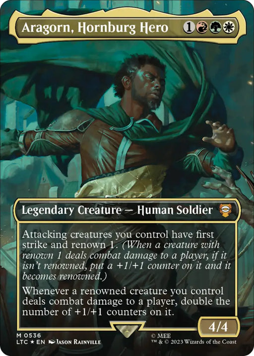 Aragorn Hornburg Hero (Borderless) (Surge Foil) [The Lord of the Rings: Tales of Middle-Earth Commander] - MTG Single