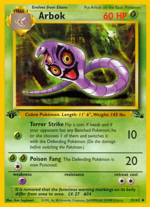 Arbok (31/62) [Fossil 1st Edition] - Pokemon Single