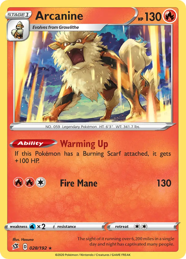 Arcanine (028/192) [Sword & Shield: Rebel Clash] - Pokemon Single