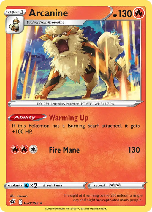 Arcanine (028/192) [Sword & Shield: Rebel Clash] - Pokemon Single