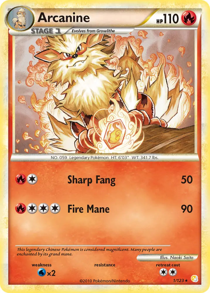 Arcanine (1/123) [HeartGold & SoulSilver: Base Set] - Pokemon Single