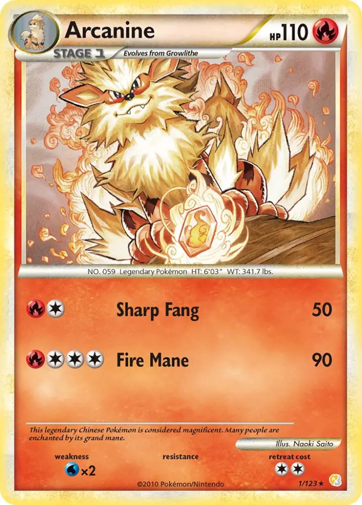 Arcanine (1/123) (Theme Deck Exclusive) [HeartGold & SoulSilver: Base Set] - Pokemon Single