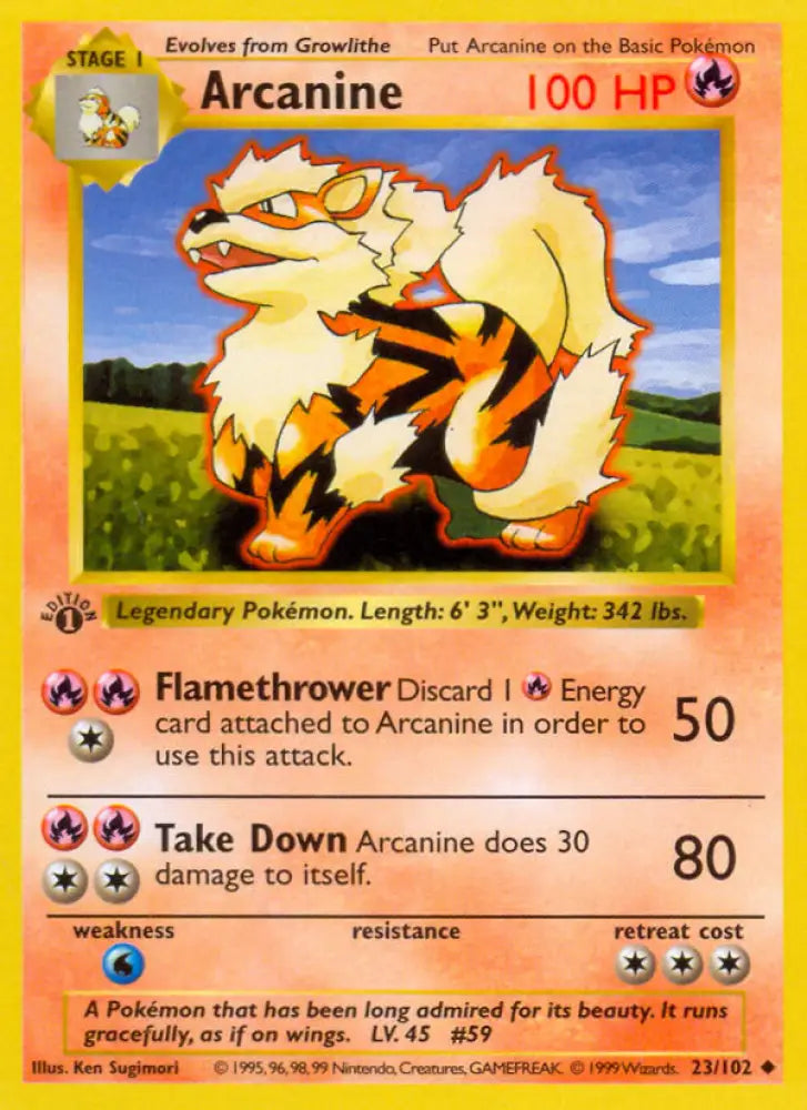 Arcanine (23/102) (Shadowless) [Base Set 1st Edition] - Pokemon Single