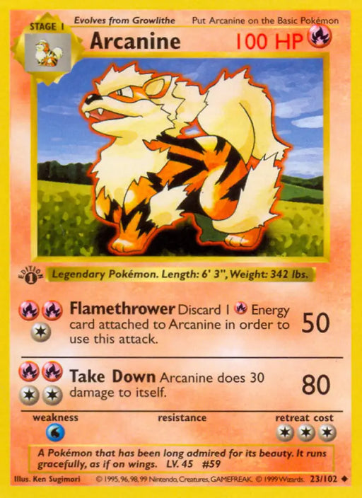 Arcanine (23/102) (Shadowless) [Base Set 1st Edition] - Pokemon Single