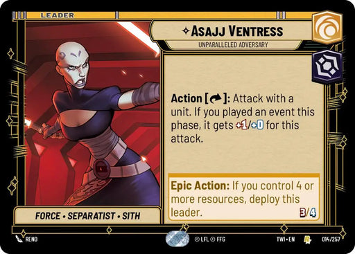 Asajj Ventress - Unparalleled Adversary (014/257) [Twilight of the Republic] - Star Wars: Unlimited Single