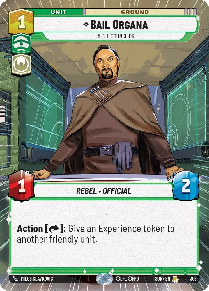 Bail Organa - Rebel Councilor (Hyperspace) (358) [Spark of Rebellion] - Star Wars: Unlimited Single