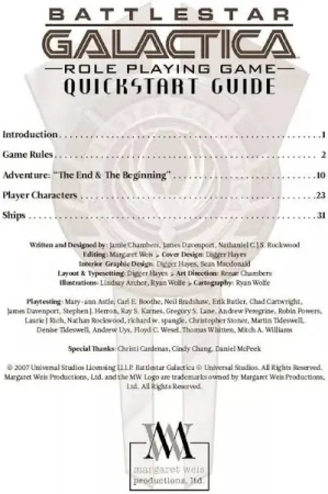 Battlestar Galactica QuickStart Guide (EN) - Role Playing Game