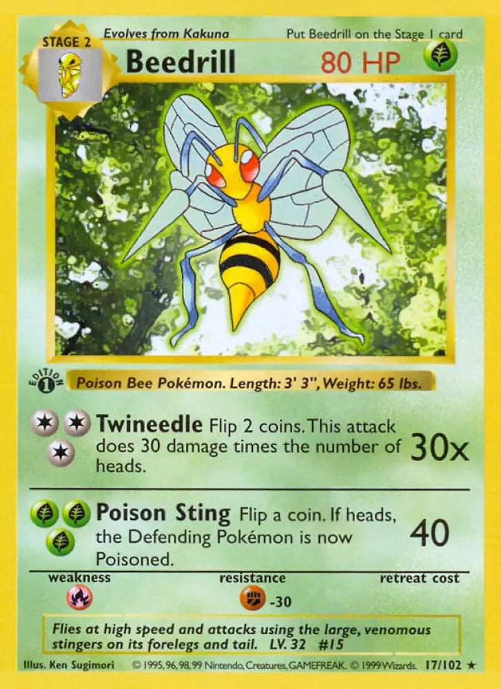 Beedrill (17/102) (Shadowless) [Base Set 1st Edition] - Pokemon Single