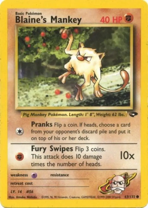 Blaine’s Mankey (63/132) [Gym Challenge Unlimited] - Pokemon Single