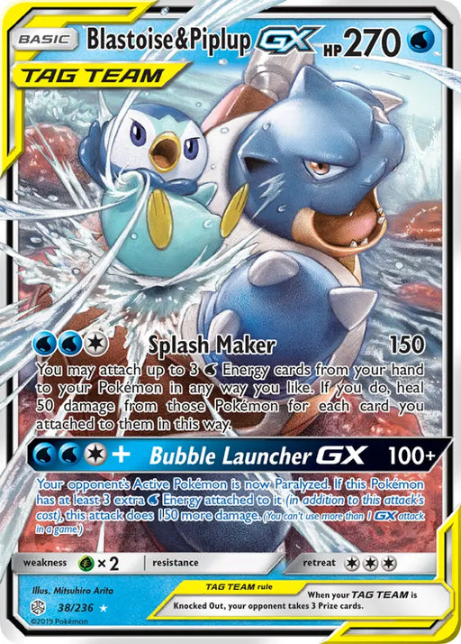 Blastoise & Piplup GX (38/236) [Sun & Moon: Cosmic Eclipse] - Pokemon Single