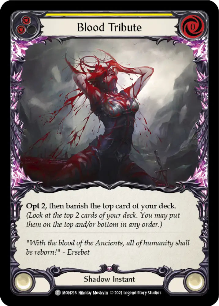 Blood Tribute (Yellow) [Monarch 1st Edition] 1st Edition Rainbow Foil - Flesh And Blood Single