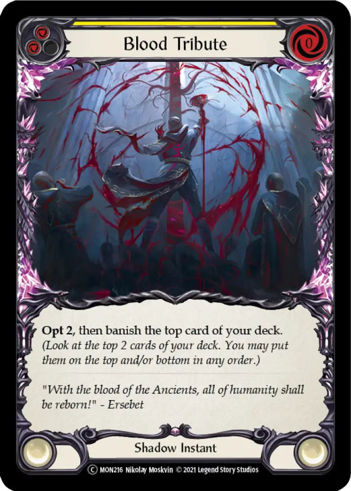 Blood Tribute (Yellow) [Monarch Unlimited] Unlimited Rainbow Foil - Flesh And Blood Single