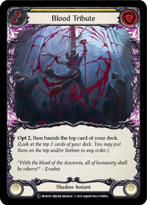 Blood Tribute (Yellow) [Monarch Unlimited] Unlimited Rainbow Foil - Flesh And Blood Single