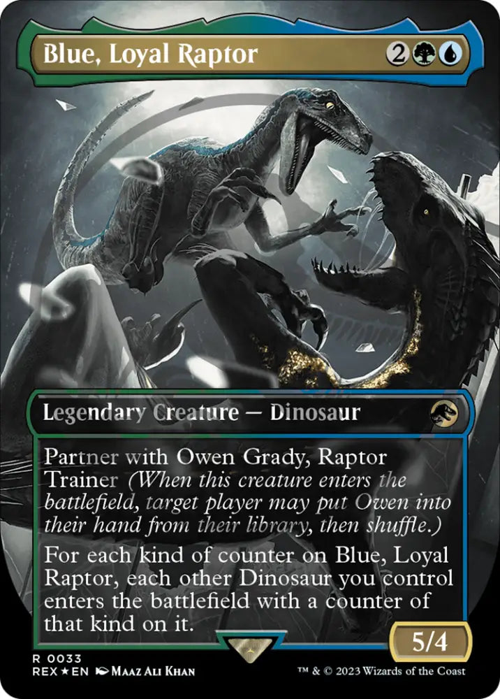 Blue Loyal Raptor (Emblem) (Borderless) [Jurassic World Collection Tokens] - MTG Single