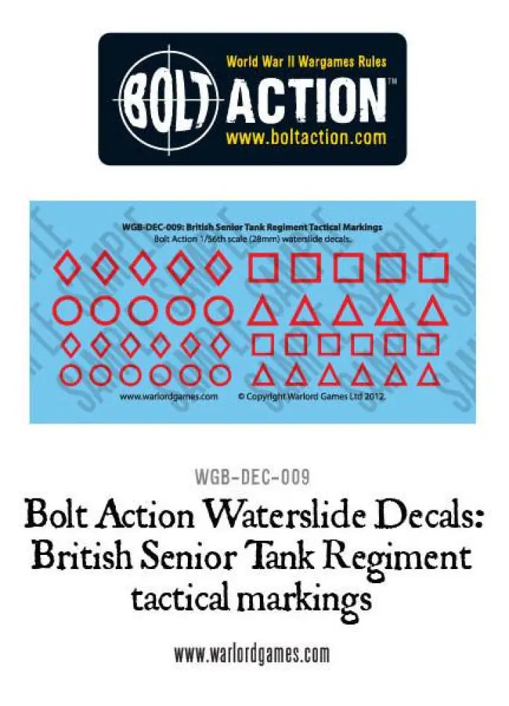 Bolt Action: British Senior Tank Regiment Tactical Markings Decal Sheet (EN)(Preorder) - Miniature Games