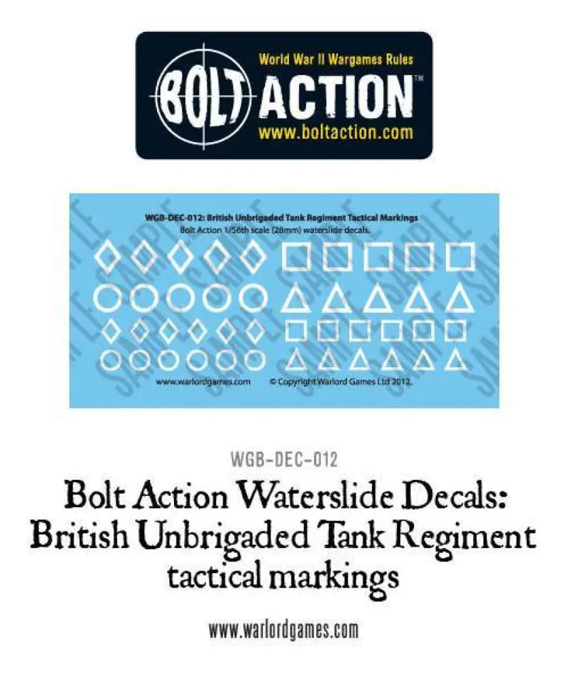 Bolt Action: British Unbrigaded Tank Regiment Tank Tactical Markings Decal Sheet (EN)(Preorder) - Miniature Games