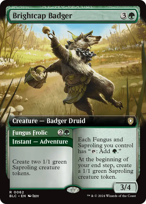Brightcap Badger // Fungus Frolic (Extended Art) [Bloomburrow Commander] - MTG Single