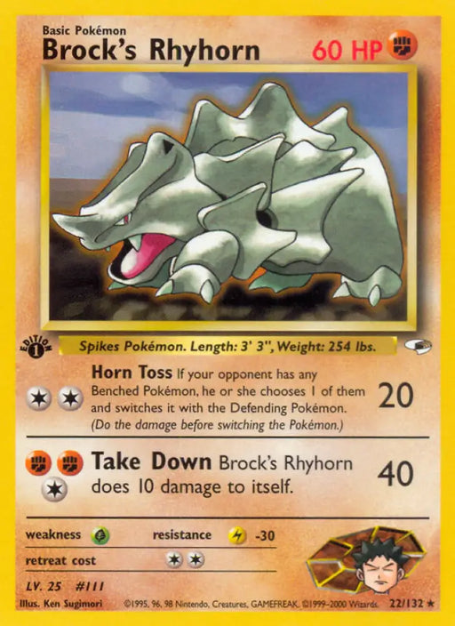 Brock’s Rhyhorn (22/132) [Gym Heroes 1st Edition] - Pokemon Single