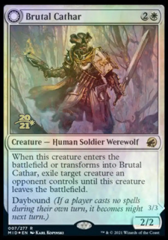 Brutal Cathar // Moonrage Brute [Innistrad: Midnight Hunt Prerelease Promos] - MTG Single